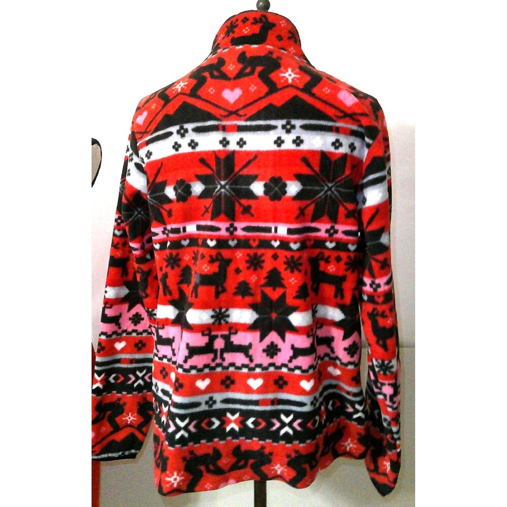 New NWT $85 Vera Bradley Fleece Jacket Nordic Red Pink Black Gray Heart Deer S - Picture 6 of 9